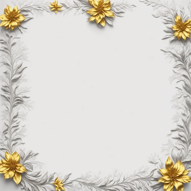 Een witte achtergrond met gouden bloemen en bladeren.