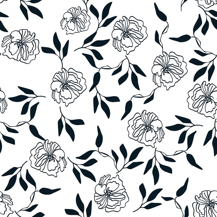 Vector een witte achtergrond met zwarte en witte bloemen en bladeren
