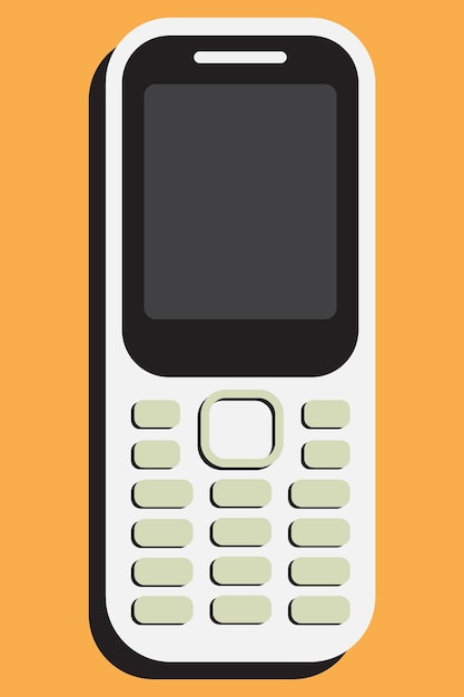 Vector een witte flip telefoon met een zwart scherm zit op een oranje achtergrond