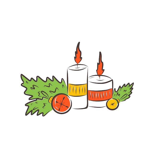 Een witte kaars versierd met gemberkoekjes en een vuren tak Een element van Kerstmis en Oud en Nieuw ontwerp Vector