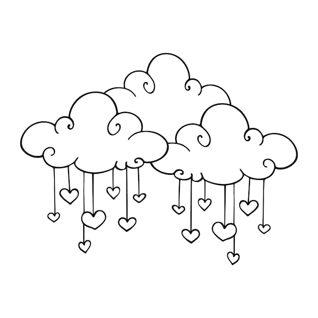 Vector een wolk met harten een handgetekende wolk in doodle-stijl contour vectorillustratie