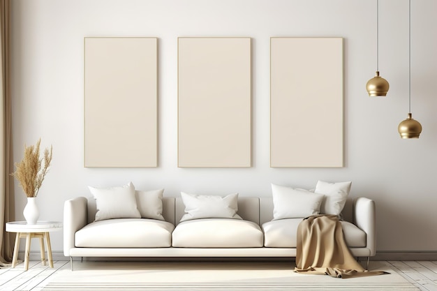 een woonkamer met een bank en een schilderij aan de muur met een citaat erop