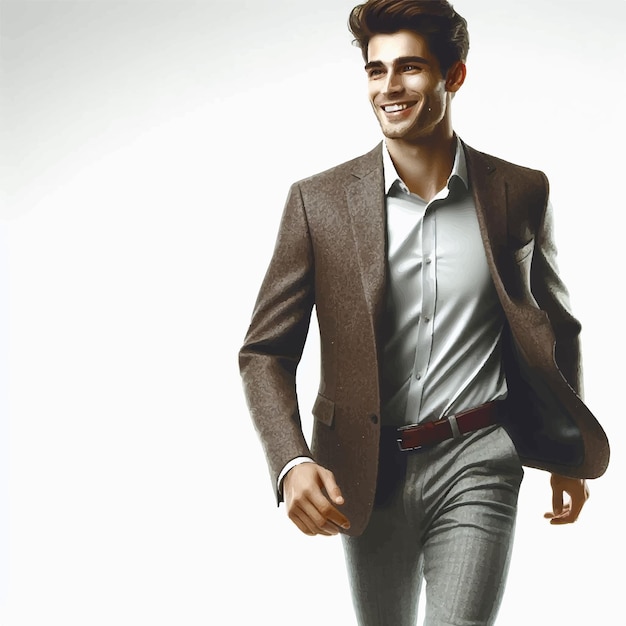 Vector een zakenman in pak loopt in een succesvolle pose vector illustratie