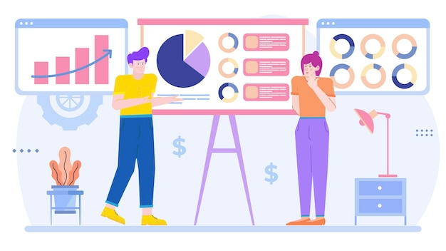 Een zakenman is sales pitches en presentaties aan potentiële klanten