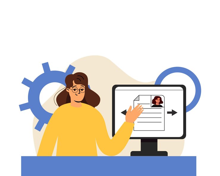 Een zakenvrouw bekijkt de cv's van kandidaten Vacatures medewerker zoeken
