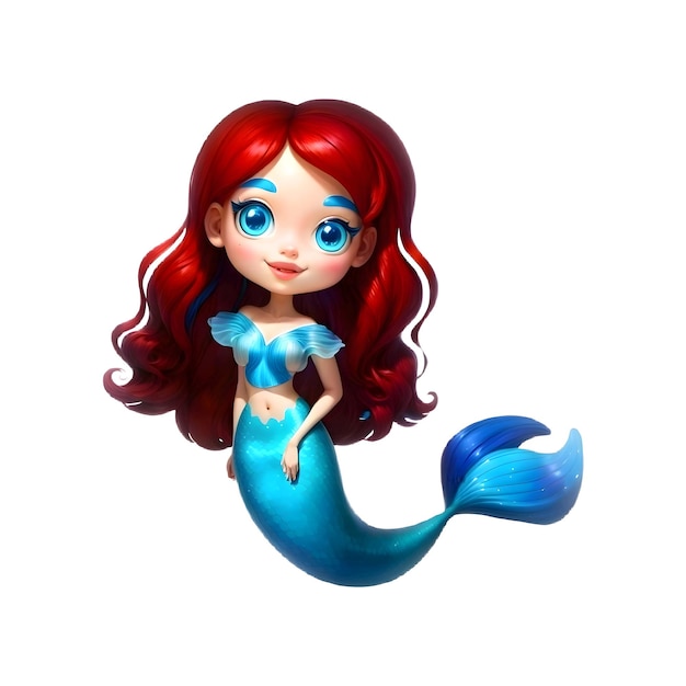 Een zeemeermin met prachtig rood haar en een prachtige blauwe staart.
