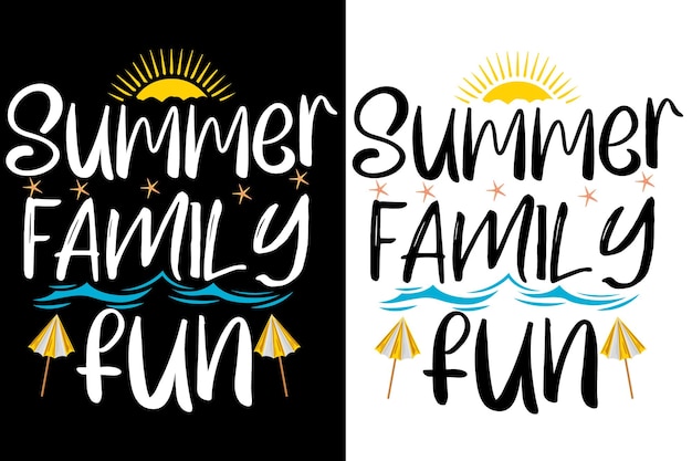 Een zomers familiepret-logo met de woorden zomer familieplezier aan de linkerkant en de woorden zomer familieplezier aan de rechterkant.