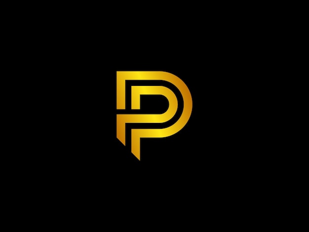 Een zwart en goud logo met de letter p op een zwarte achtergrond.