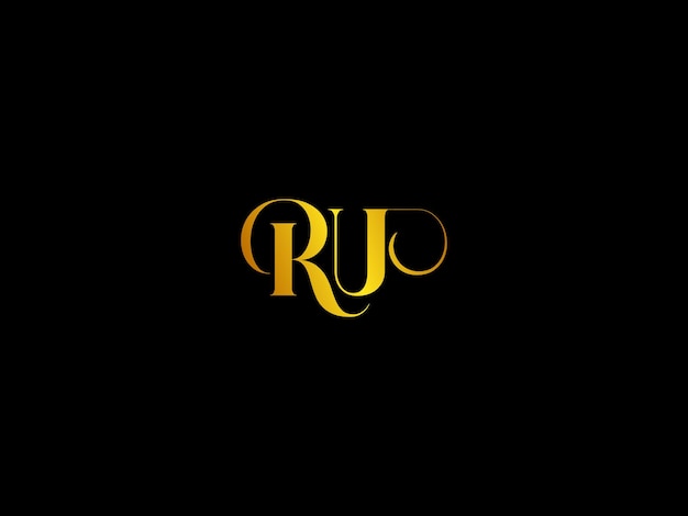 Een zwart en goud logo voor ruj