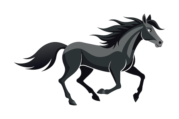 Een zwart en grijs paard met een zwarte manen en staart