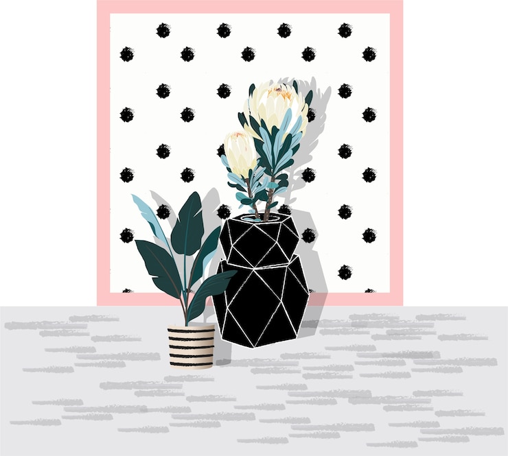 Vector een zwart glas pot en bloem vector