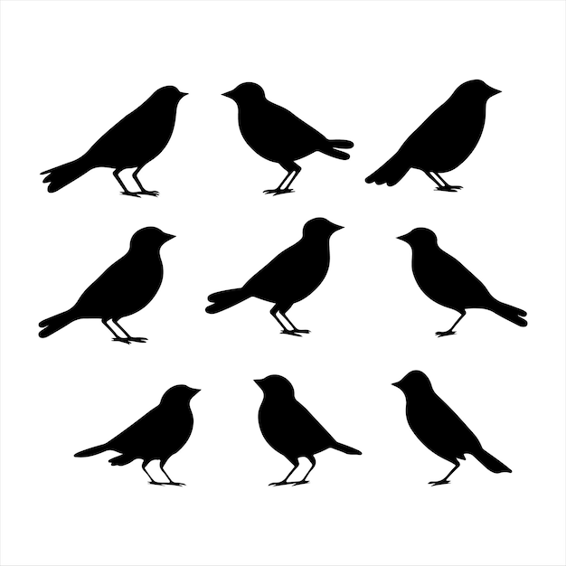 Een zwart silhouet Finch vogel set