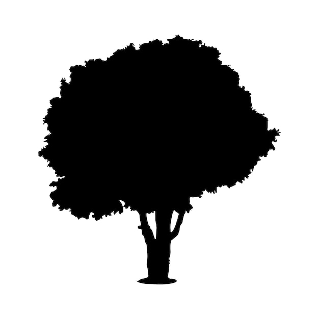 Een zwart silhouet van een boom met het woord "boom" erop.