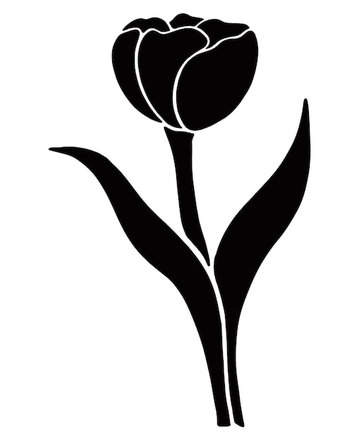 Een zwart silhouet van een tulp op een witte achtergrond.