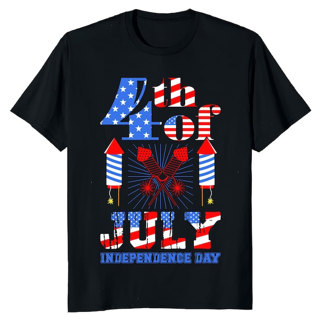 Een zwart t - shirt met de tekst " 4 juli " erop.