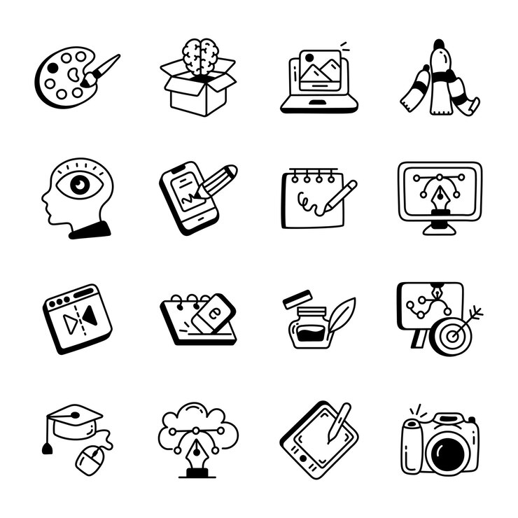 Vector een zwart-wit afbeelding van een set iconen voor een website genaamd art.