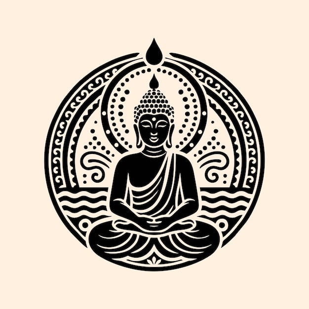 een zwart-wit beeld van een boeddha in een lotuspositie