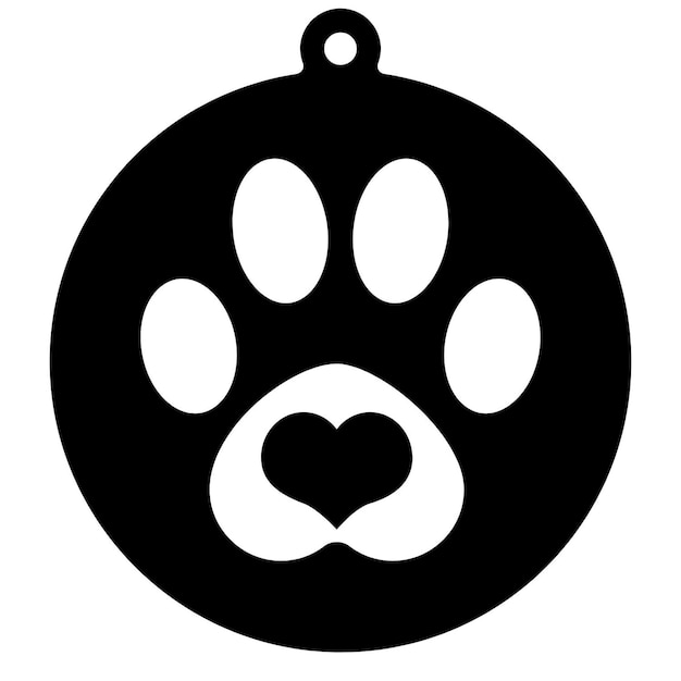 een zwart-wit beeld van een hondenpoot met een hart in het midden