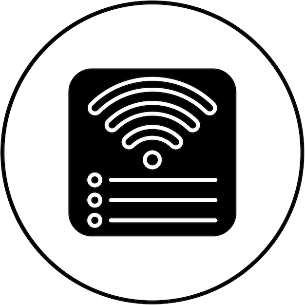 een zwart-wit icoon van een wifi-knop