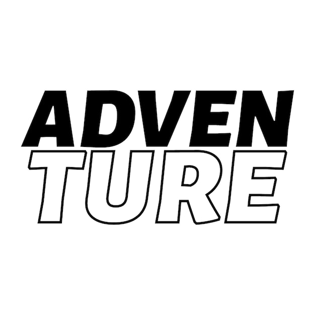 Een zwart-wit logo met de tekst avontuur erop