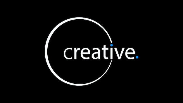 Een zwart-wit logo met de woorden creatief in een cirkel.
