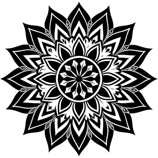 een zwart-wit ontwerp met een ontwerp dat zegt mandalas