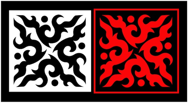 Een zwart-wit ontwerp met een rood en zwart ontwerp.
