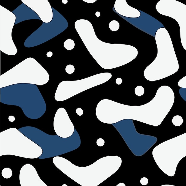Een zwart-wit patroon met blauwe en witte vormen.