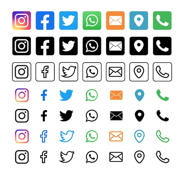 Een zwart-wit pictogrammenset met het pictogram voor sociale media.