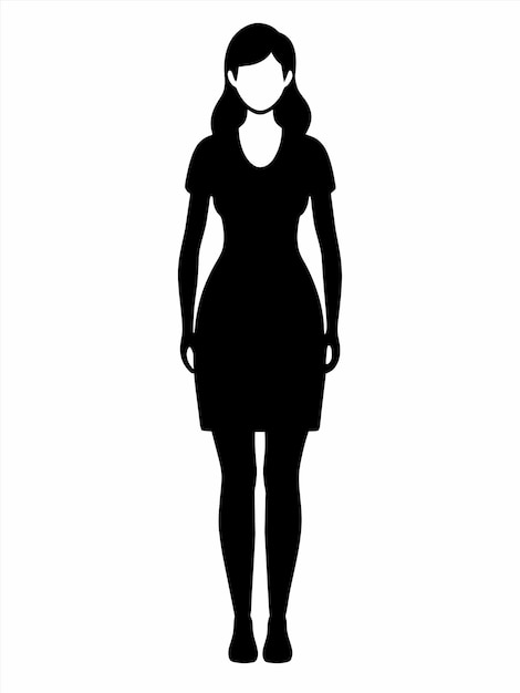 een zwart-wit silhouet van een vrouw in een jurk en een strik