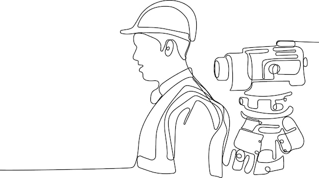 Een zwart-wit tekening van een cameraman achter een man met een helm op.