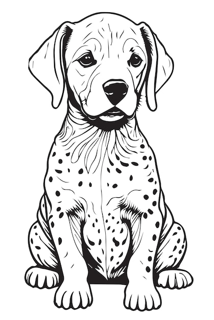 Een zwart-wit tekening van een dalmatische hond