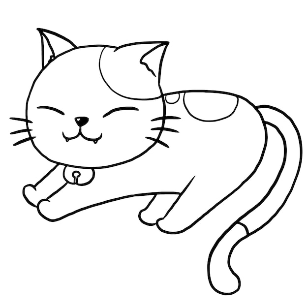 Een zwart-wit tekening van een slapende kat.