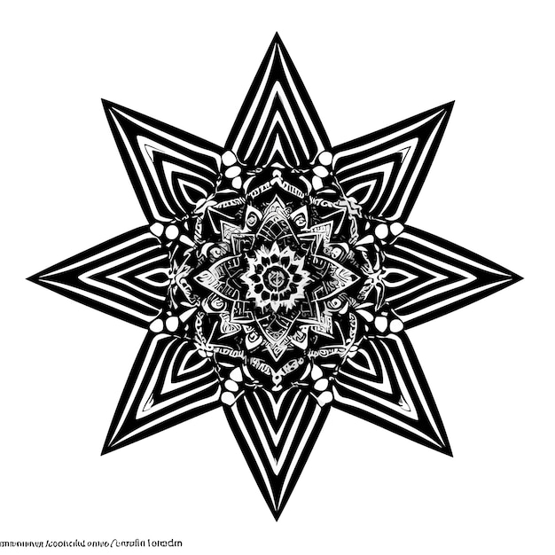 Een zwart-wit tekening van een ster met het woord art erop.