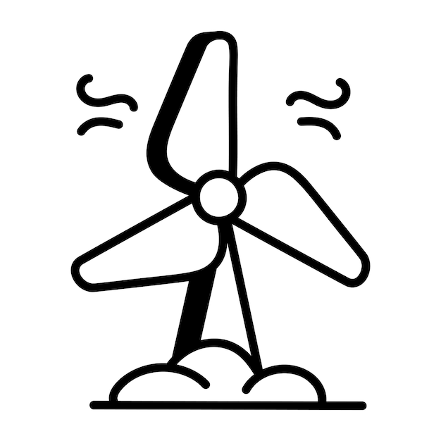 Een zwart-wit tekening van een windturbine met de woorden windturbine erop.
