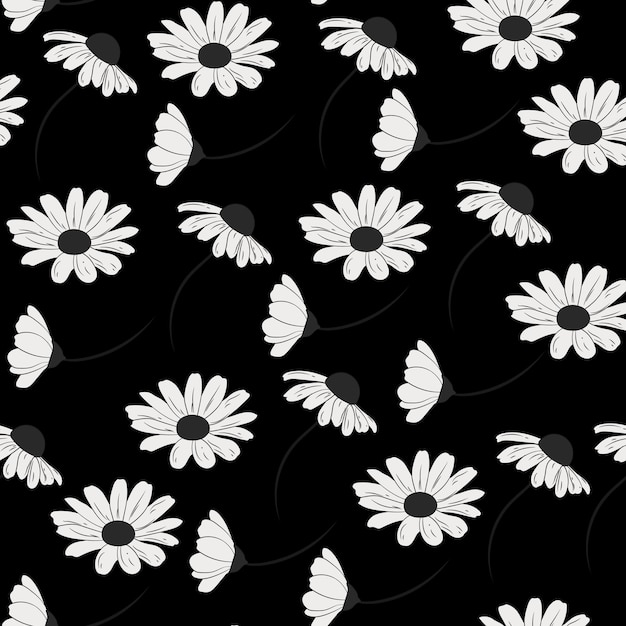 Een zwart-witte achtergrond met madeliefjebloemen