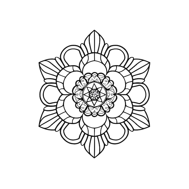 Een zwart-witte mandala met een bloemmotief in het midden.