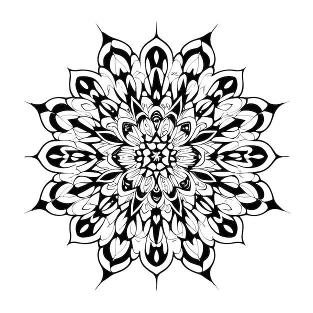 Een zwart-witte mandala met een patroon van cirkels.