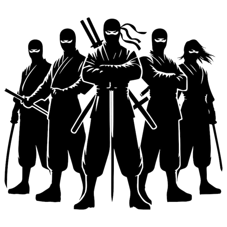 Vector een zwart-witte ninja silhouet design collectie