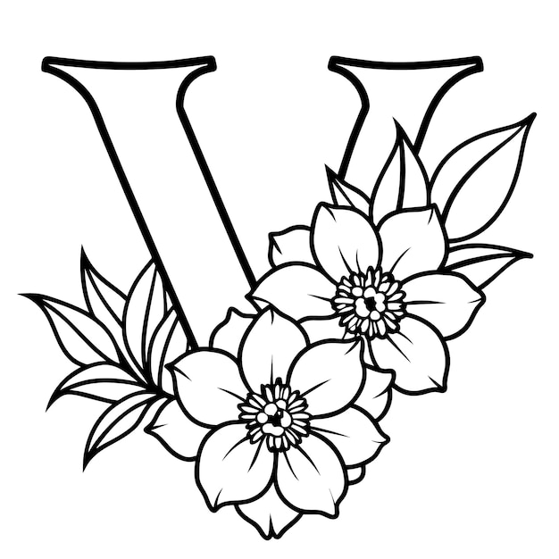 een zwart-witte tekening van bloemen met de letter l in het midden