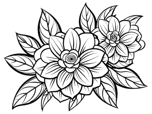 Vector een zwart-witte tekening van bloemen met een lijn door het midden