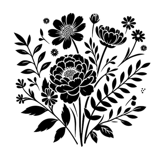 Vector een zwart-witte tekening van bloemen met vlinders erop