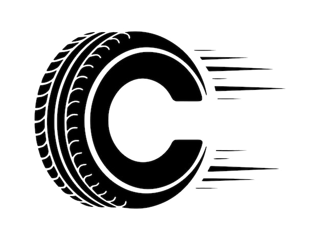een zwart-witte tekening van een band met de letter c erop