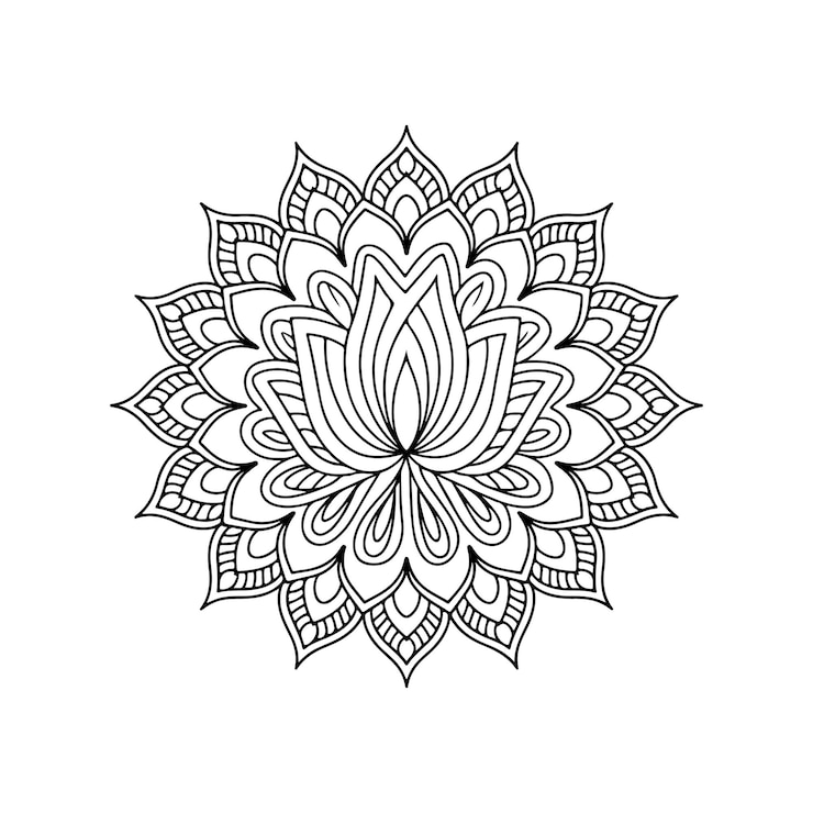 Vector een zwart-witte tekening van een bloem met een ontwerp dat zegt mandalas