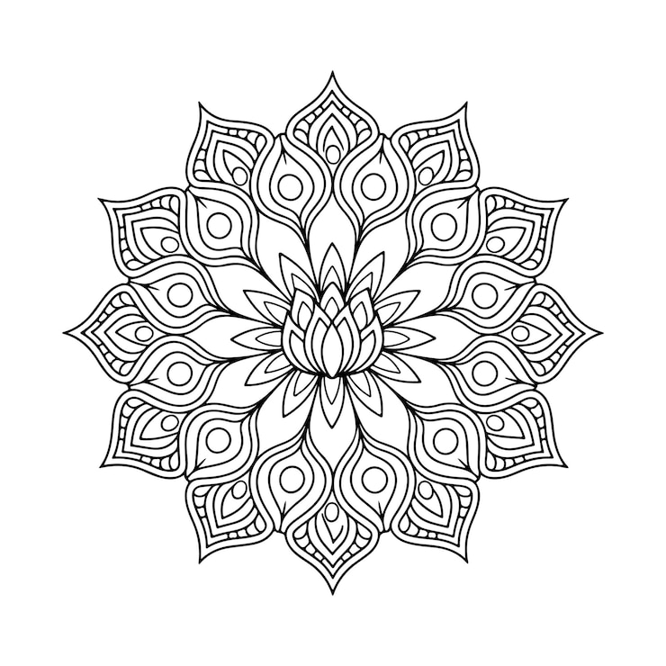 Vector een zwart-witte tekening van een bloem met een ontwerp dat zegt mandalas
