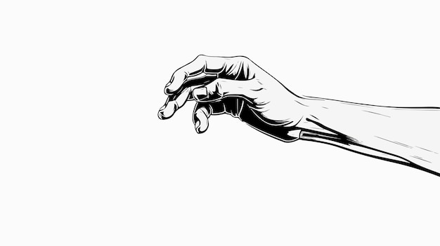 een zwart-witte tekening van een hand die het woord in zwart- wit zegt