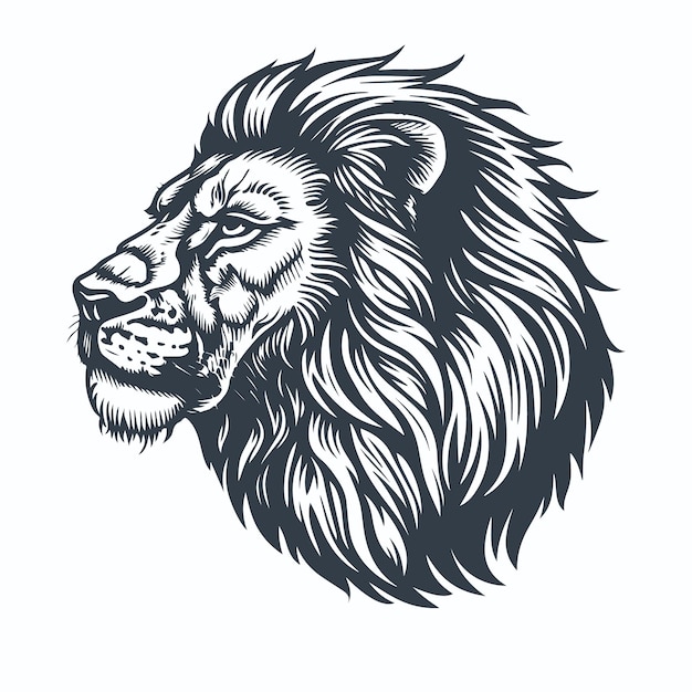 een zwart-witte tekening van een leeuwenhoofd met een manen