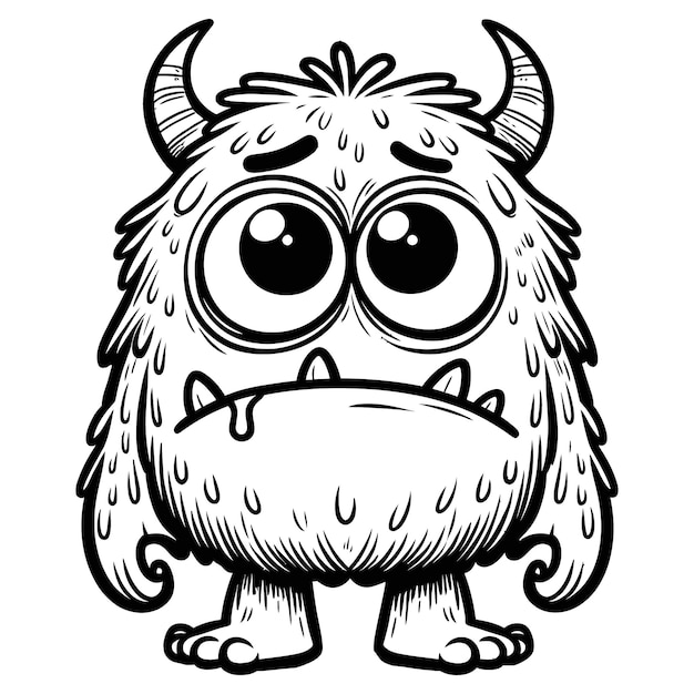 een zwart-witte tekening van een monster met grote ogen