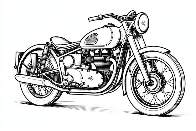 Een zwart-witte tekening van een motorfiets