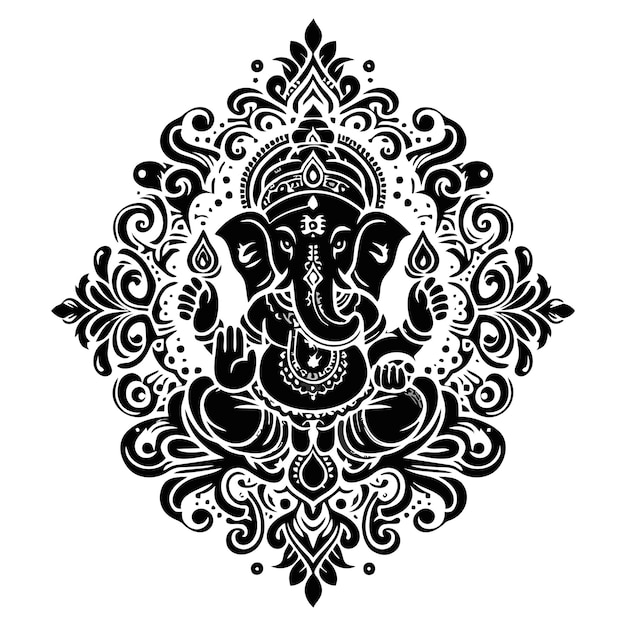 Vector een zwart-witte tekening van een olifant met een kroon erop